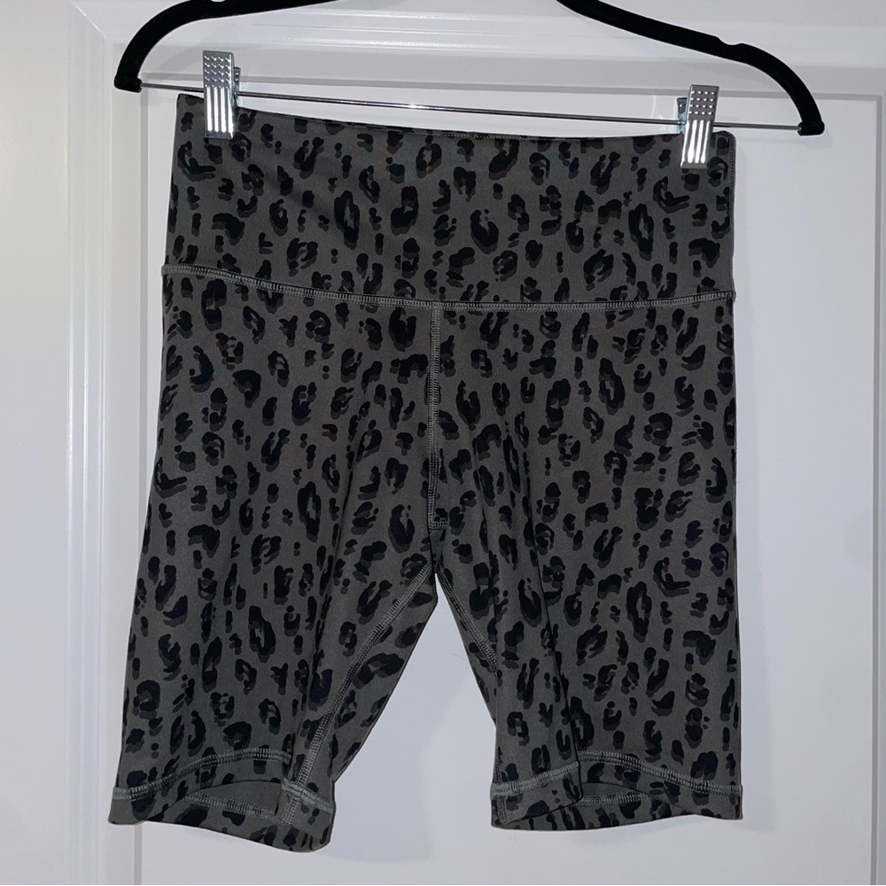 Olive green and black leopard print bike short